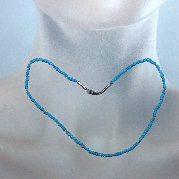 Small Faceted Chip Turquoise with Silver Beads Necklace - Picture 1 of 5